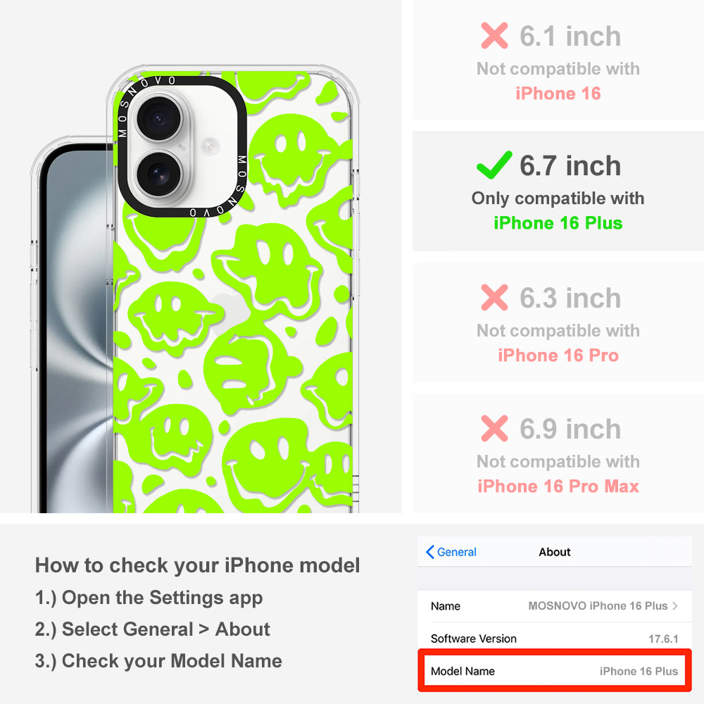 Distorted Green Smiles Face Phone Case - iPhone 16 Plus Case - MOSNOVO