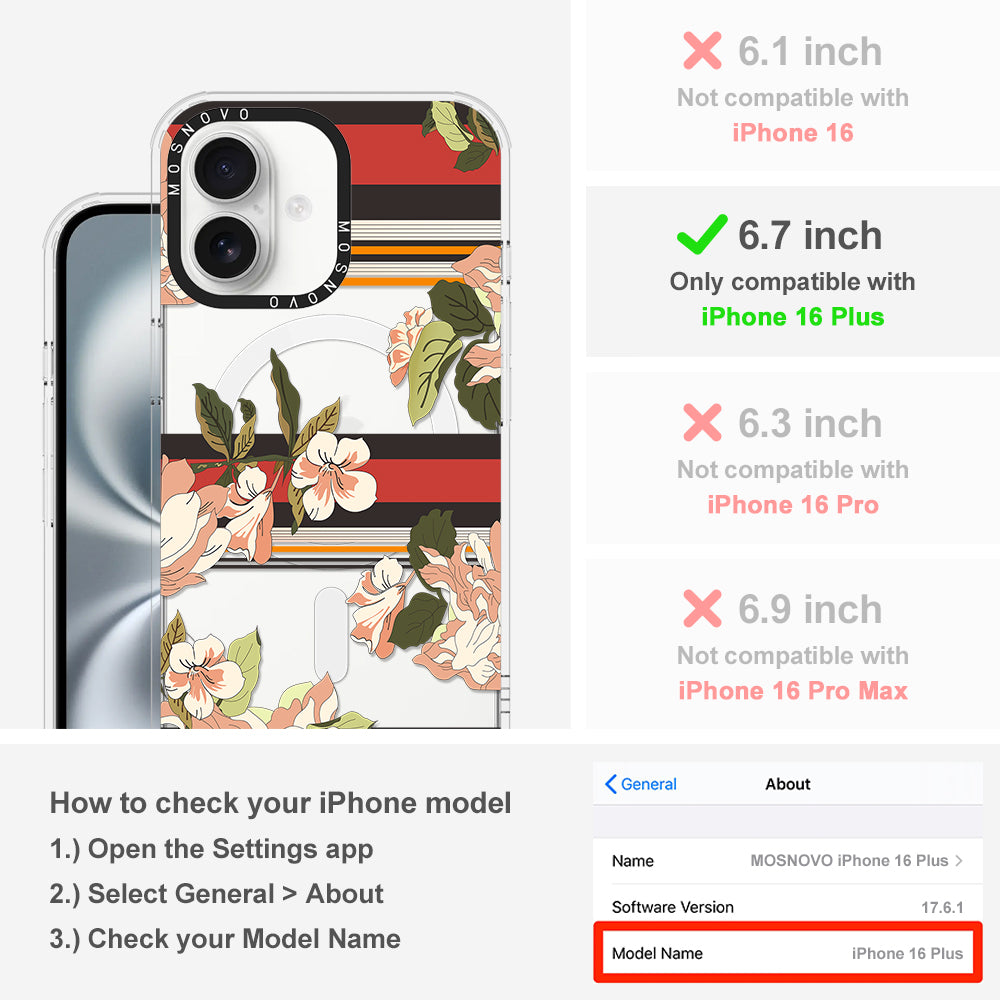 Classic Stripe Floral Phone Case - iPhone 16 Plus Case - MOSNOVO