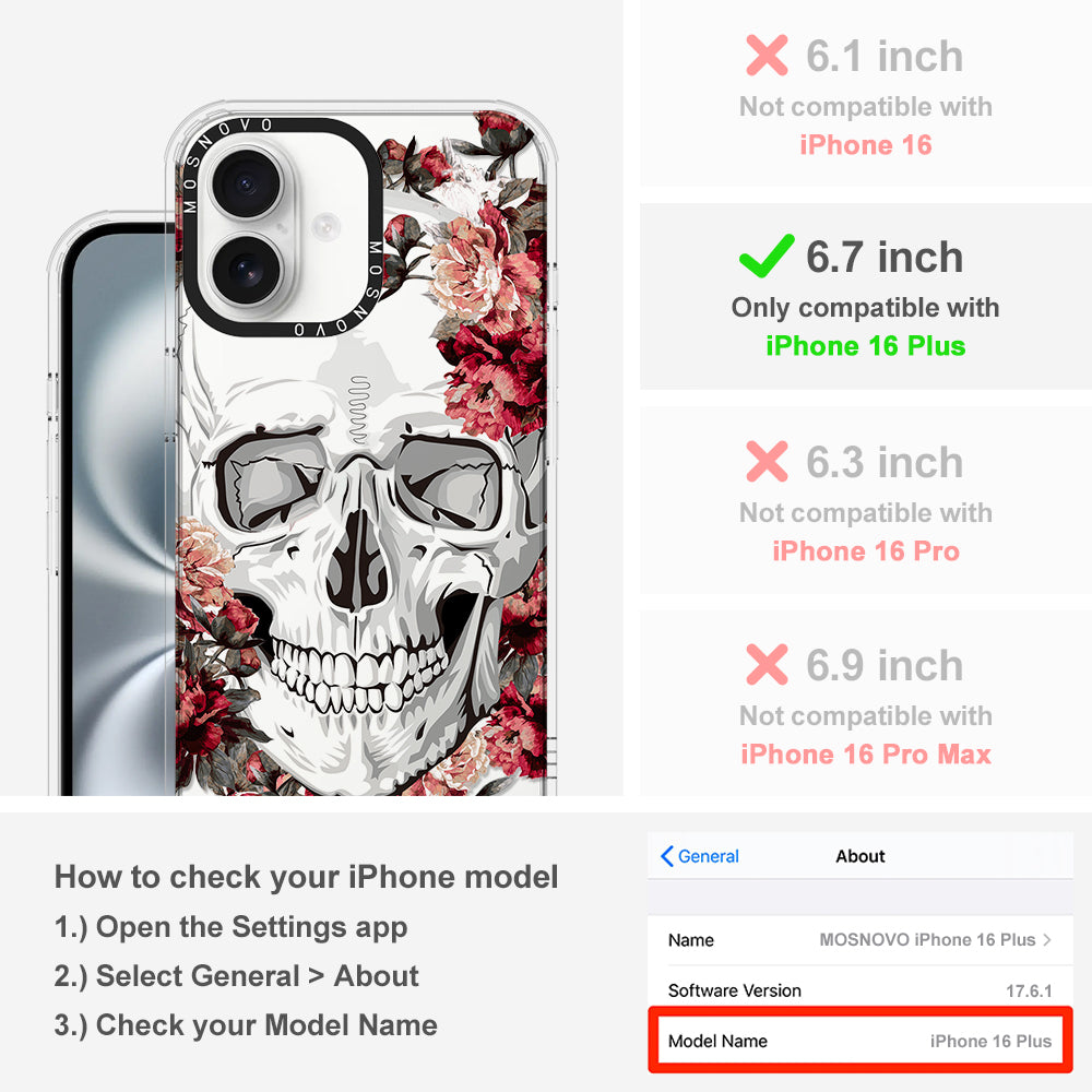 Red Flower Skull Phone Case - iPhone 16 Plus Case - MOSNOVO