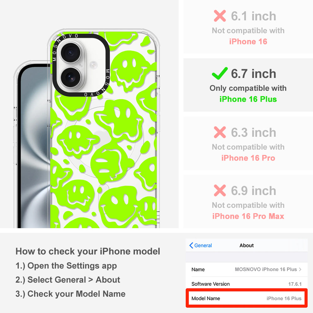 Distorted Green Smiles Face Phone Case - iPhone 16 Plus Case - MOSNOVO