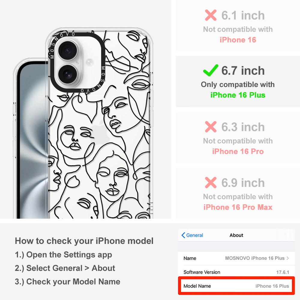 Abstract Face Line Art Phone Case - iPhone 16 Plus Case - MOSNOVO