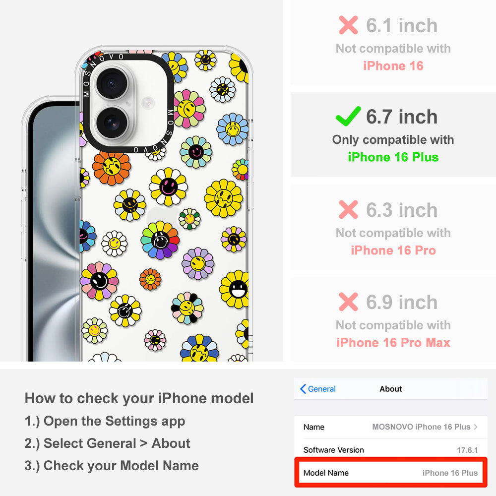 Flower Smiley Face Phone Case - iPhone 16 Plus Case - MOSNOVO