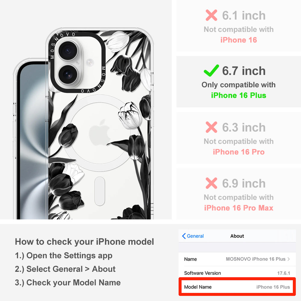 Black Tulips Phone Case - iPhone 16 Plus Case - MOSNOVO
