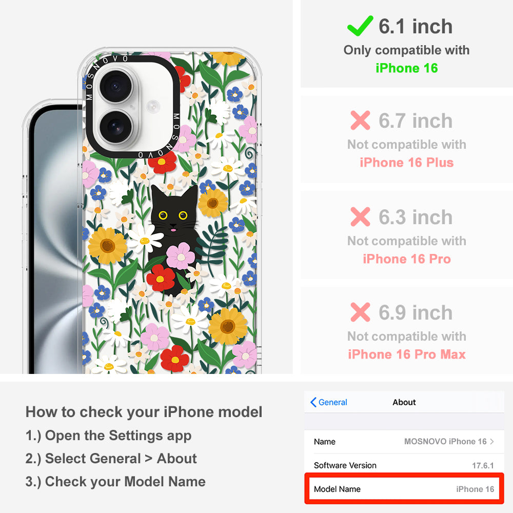Black Cat in Garden Phone Case - iPhone 16 Case - MOSNOVO