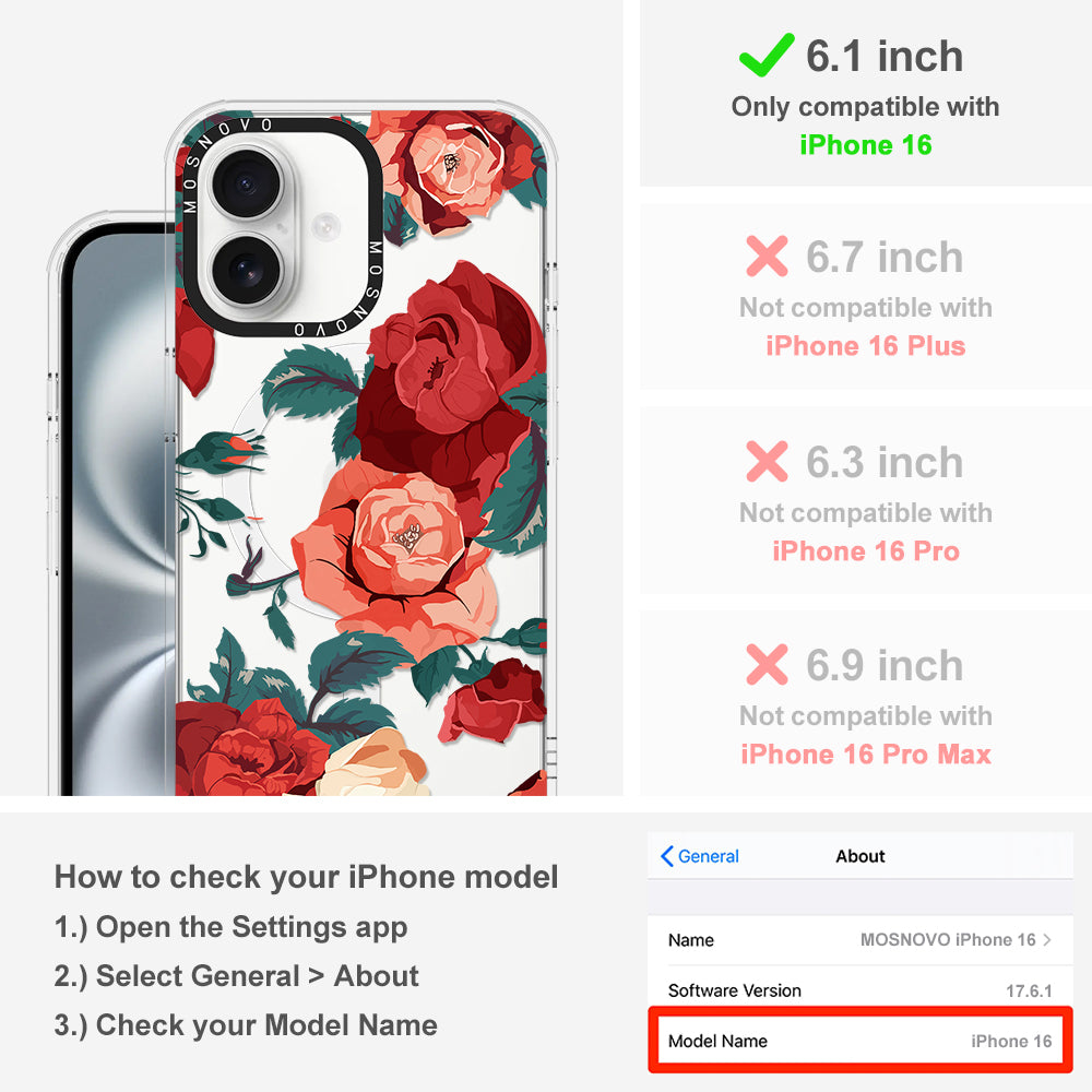 Vintage Red Rose Phone Case - iPhone 16 Case - MOSNOVO