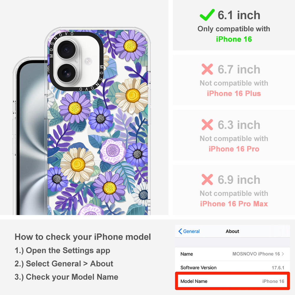Purple Floral Phone Case - iPhone 16 Case - MOSNOVO
