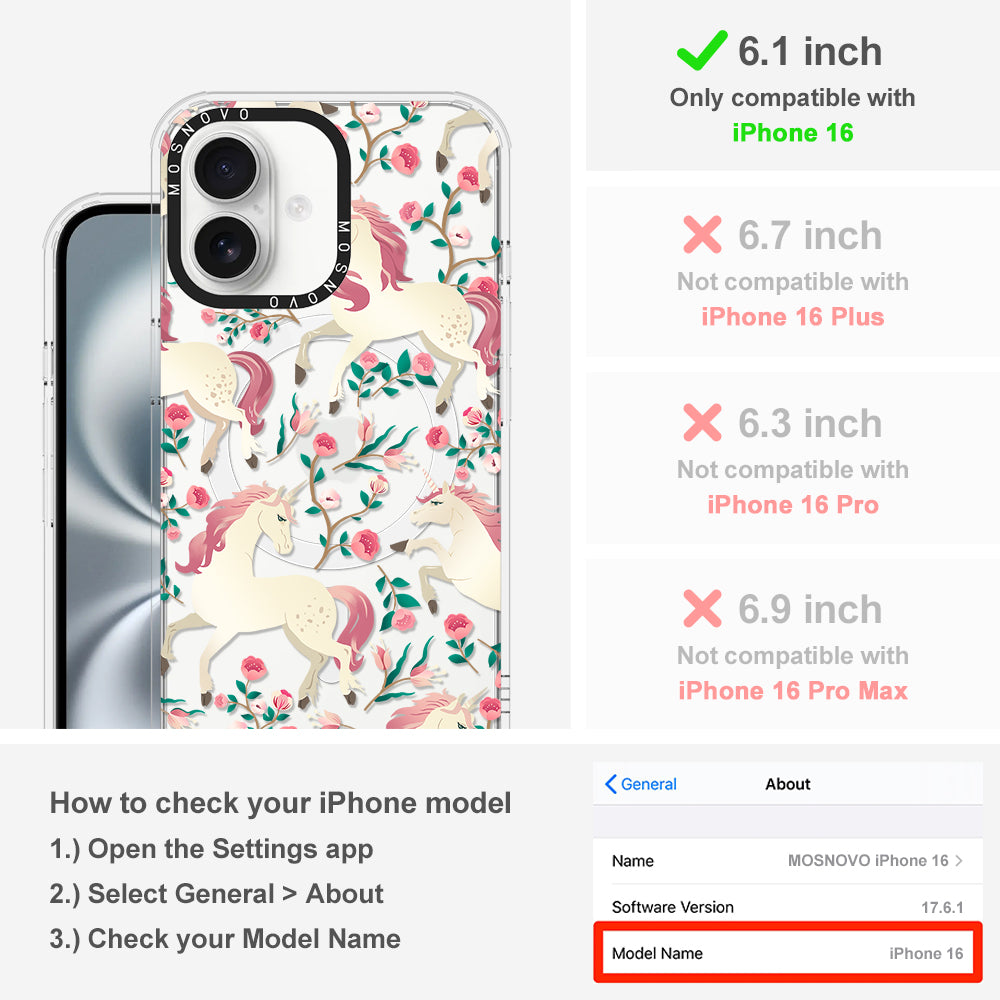 Unicorn with Floral Phone Case - iPhone 16 Case - MOSNOVO