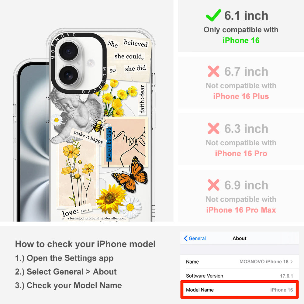 Vintage Collage Sunflower Butterfly Phone Case - iPhone 16 Case - MOSNOVO