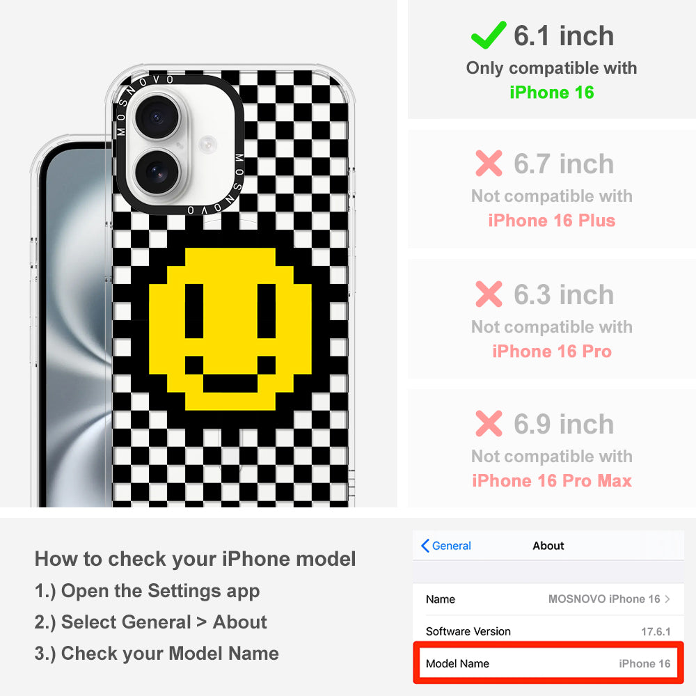 Smile Checkered Phone Case - iPhone 16 Case - MOSNOVO