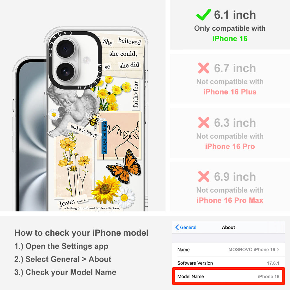 Vintage Collage Sunflower Butterfly Phone Case - iPhone 16 Case - MOSNOVO