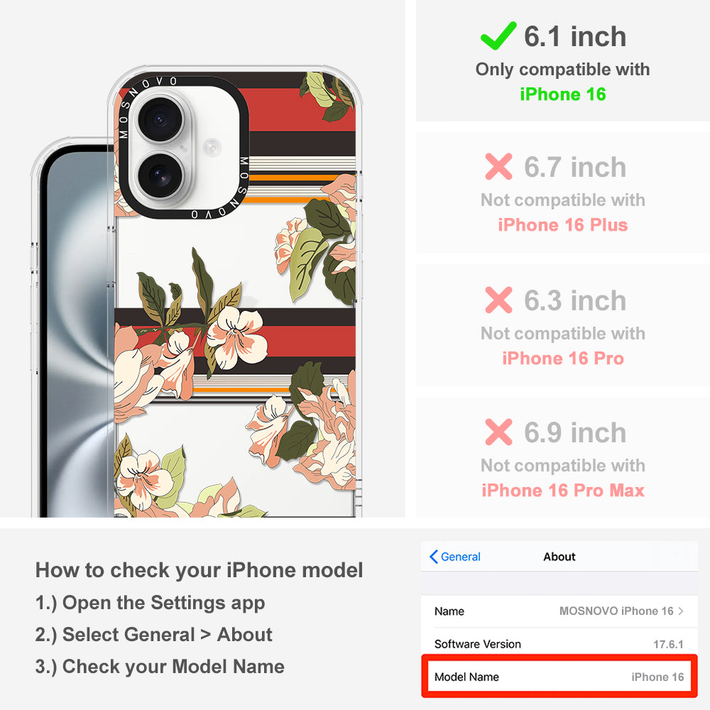 Classic Stripe Floral Phone Case - iPhone 16 Case - MOSNOVO