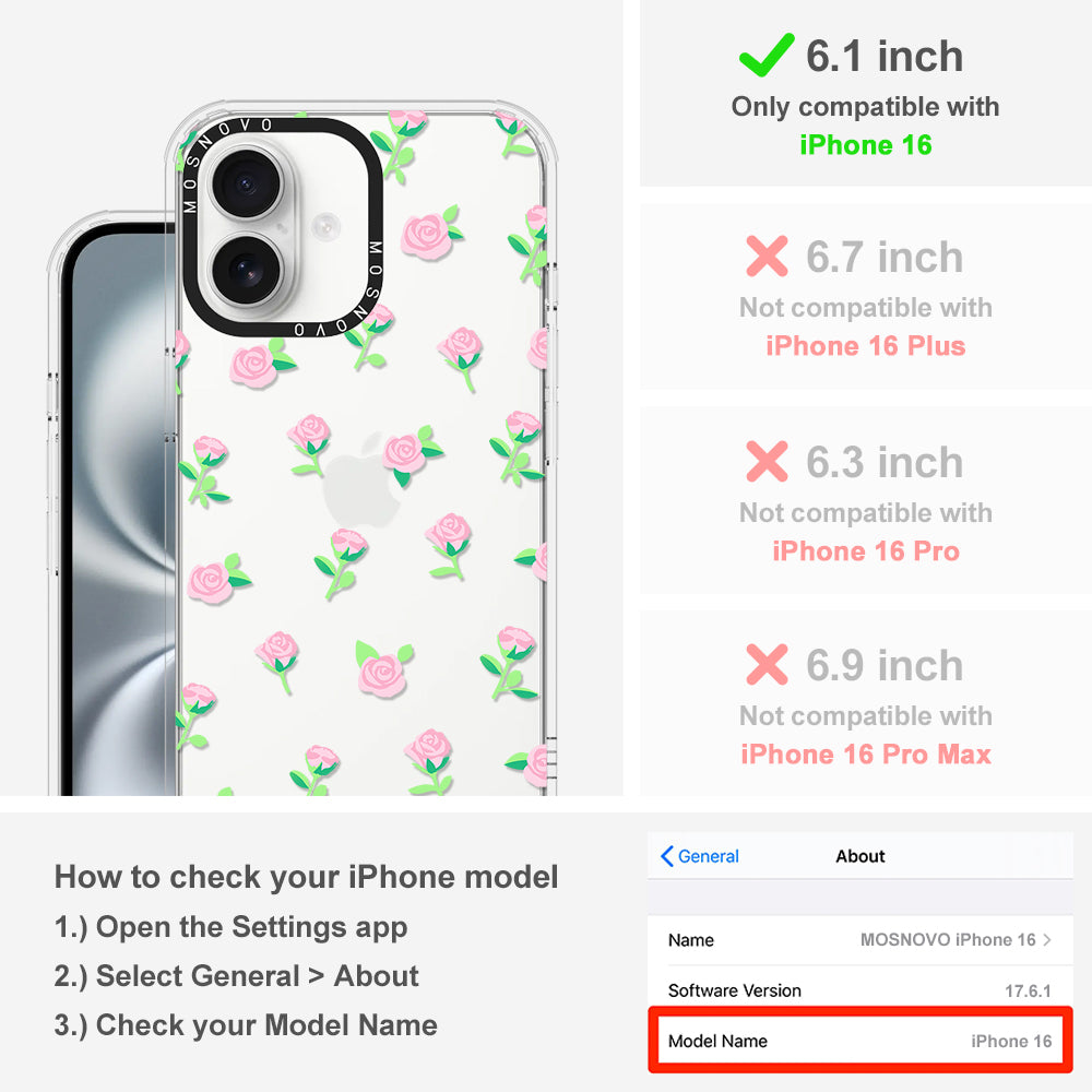 Pink Rose Floral Phone Case - iPhone 16 Case - MOSNOVO