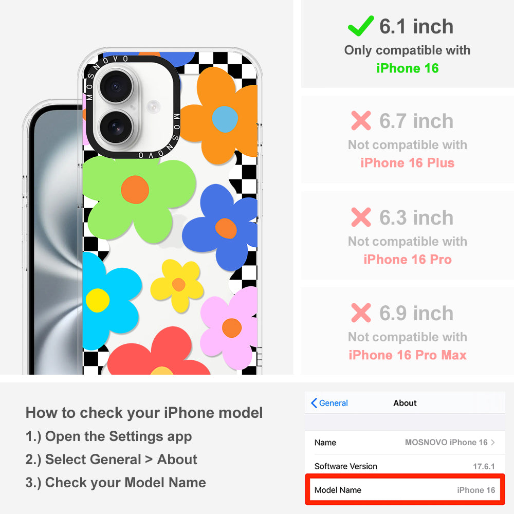 60's Checkered Floral Phone Case - iPhone 16 Case - MOSNOVO
