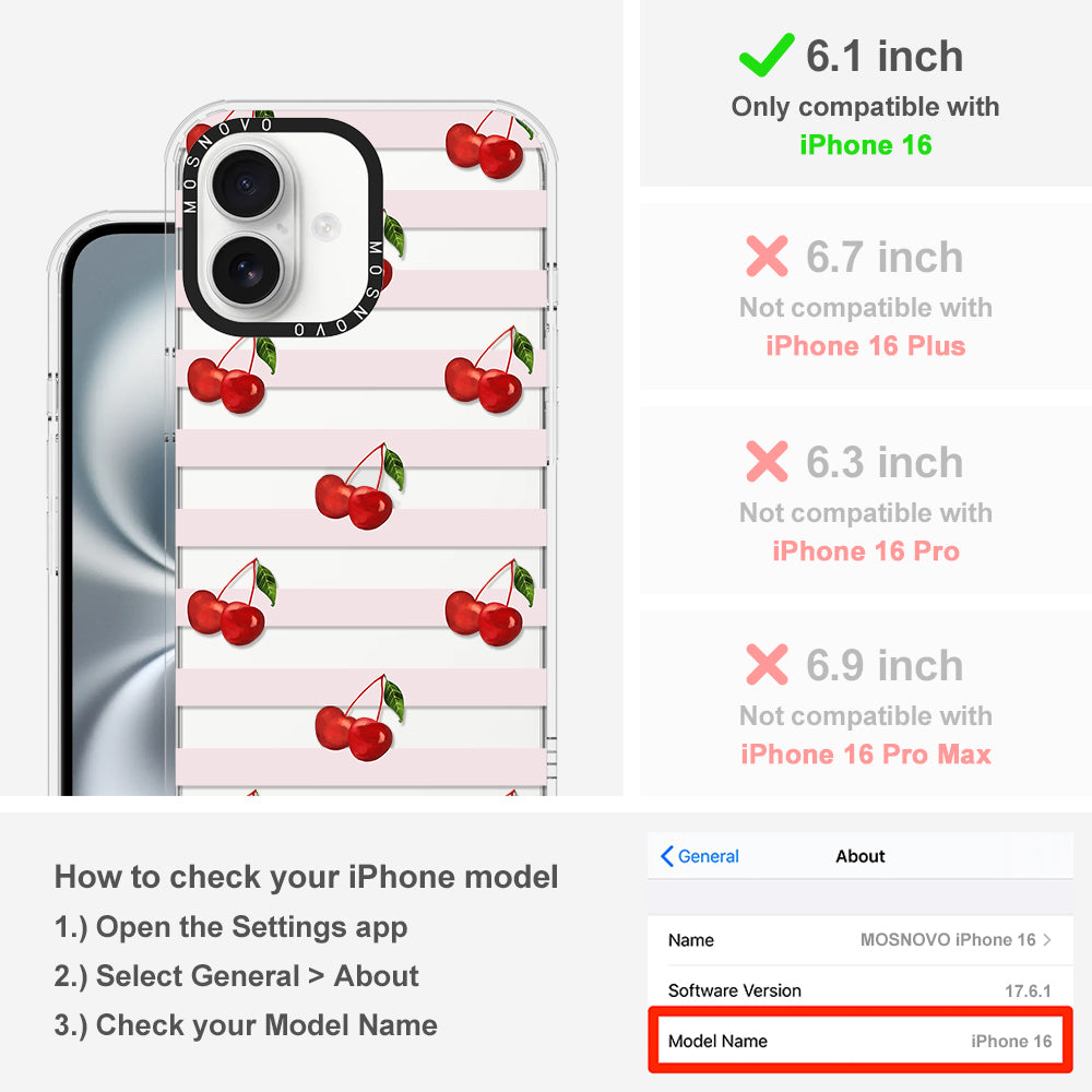 Pink Stripes Cherry Phone Case - iPhone 16 Case - MOSNOVO
