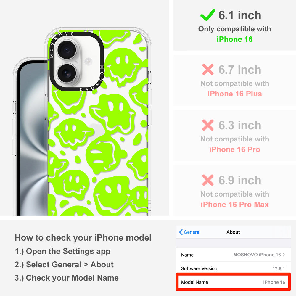 Distorted Green Smiles Face Phone Case - iPhone 16 Case - MOSNOVO