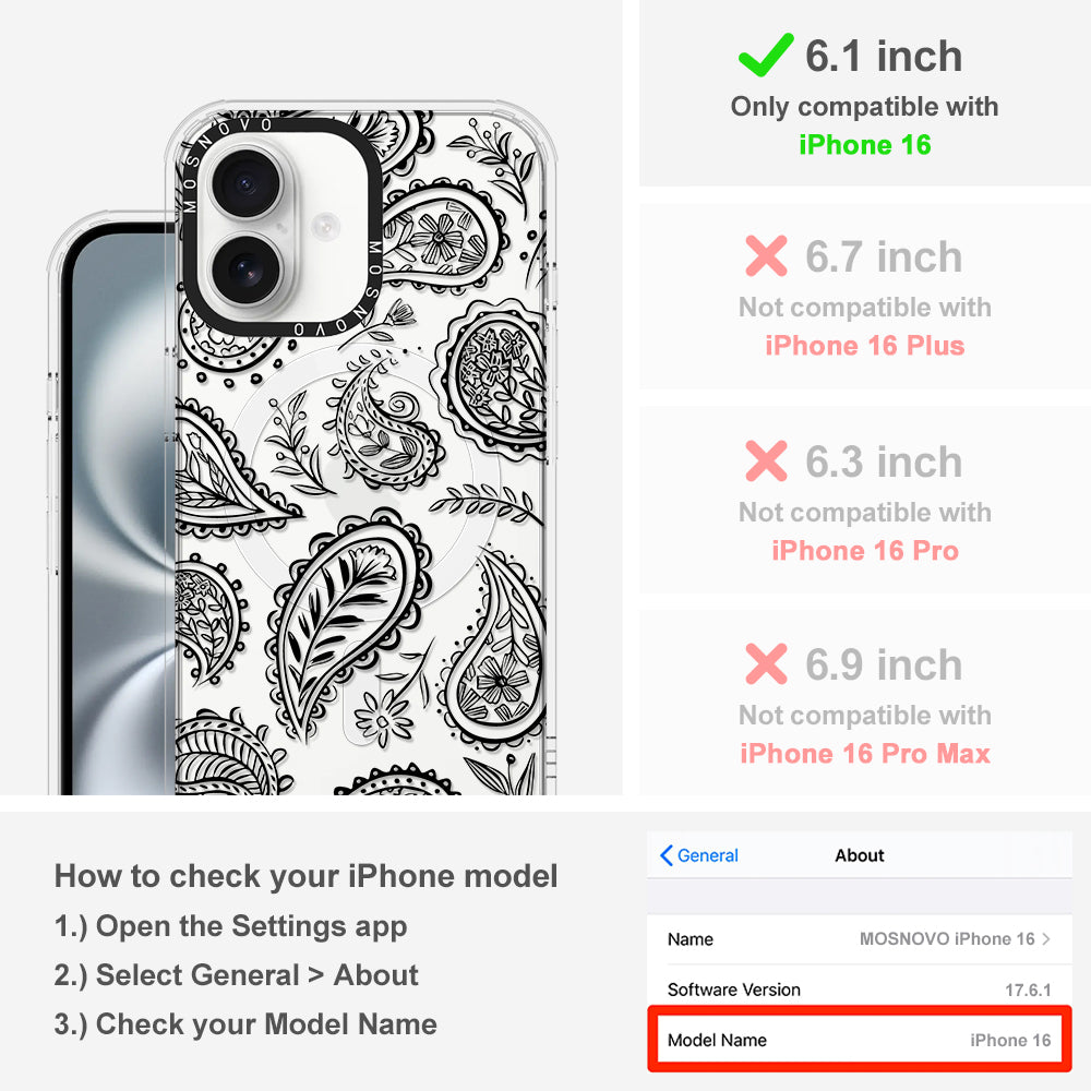 Black Paisley Phone Case - iPhone 16 Case - MOSNOVO