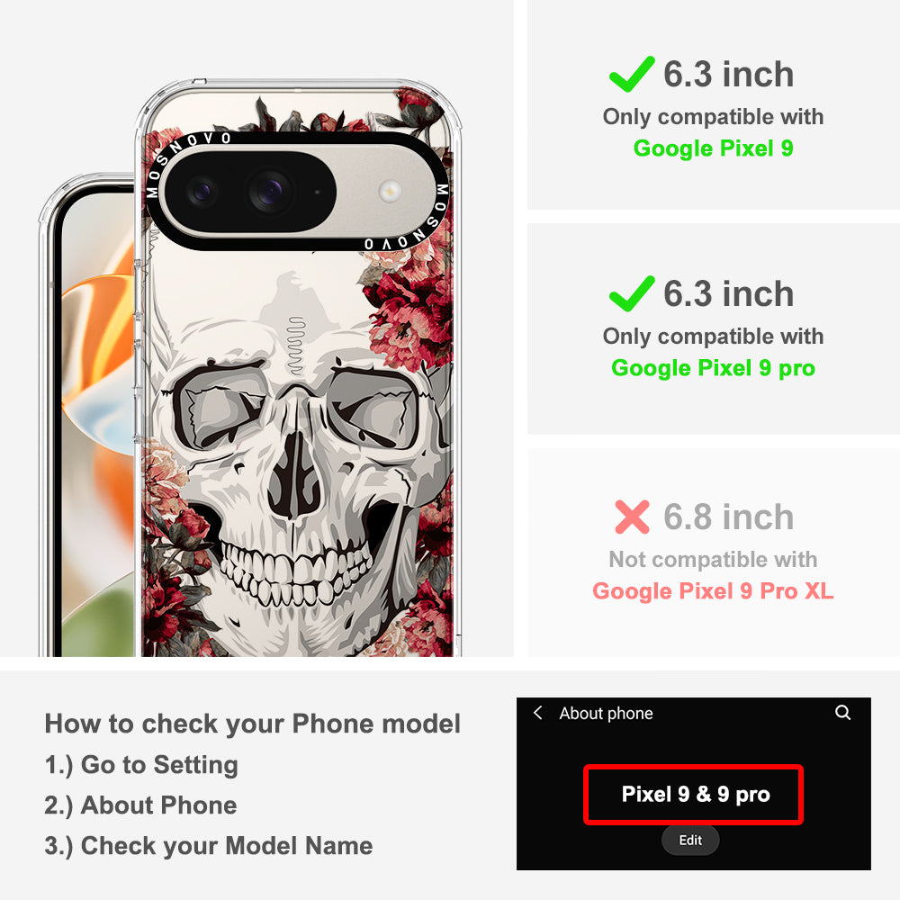 Red Flower Skull Phone Case - Google Pixel 9 Case