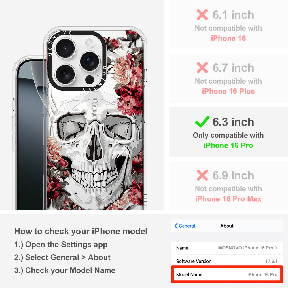 Red Flower Skull Phone Case - iPhone 16 Pro Case - MOSNOVO