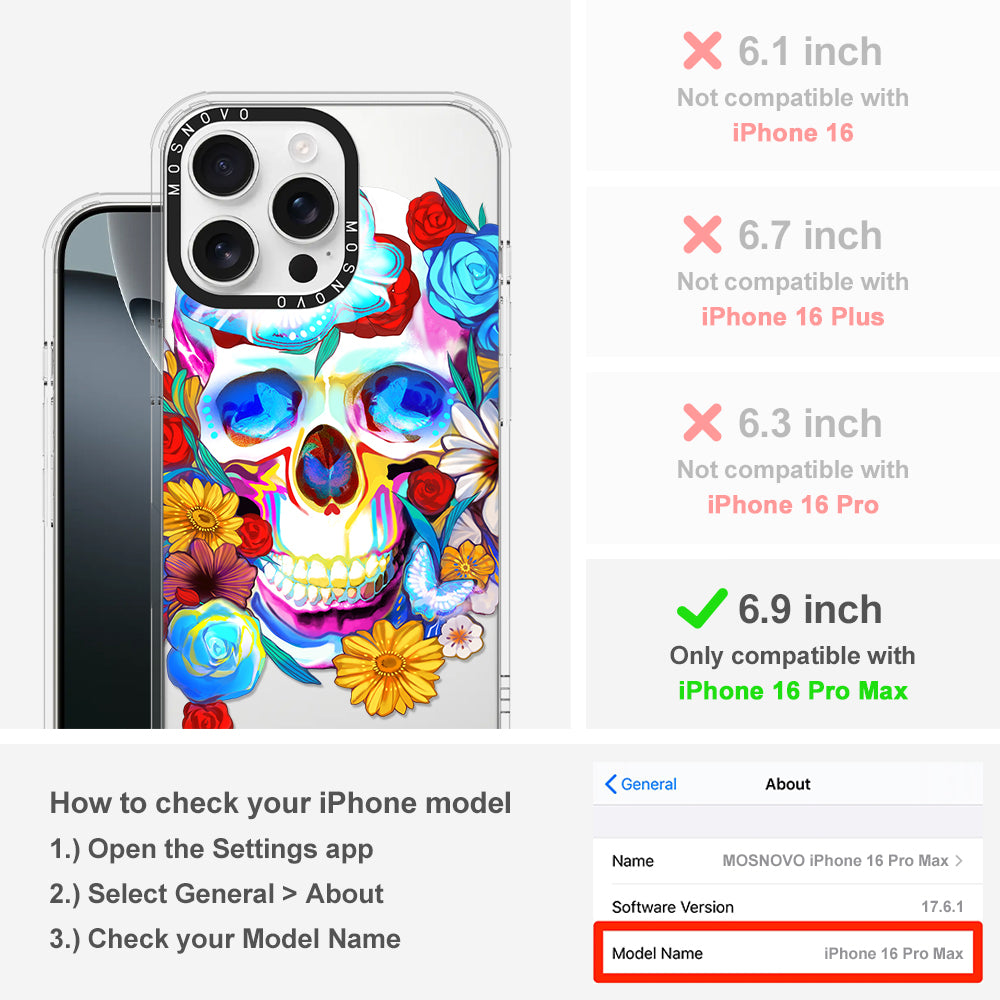 Neon Skull Phone Case - iPhone 16 Pro Max Case - MOSNOVO