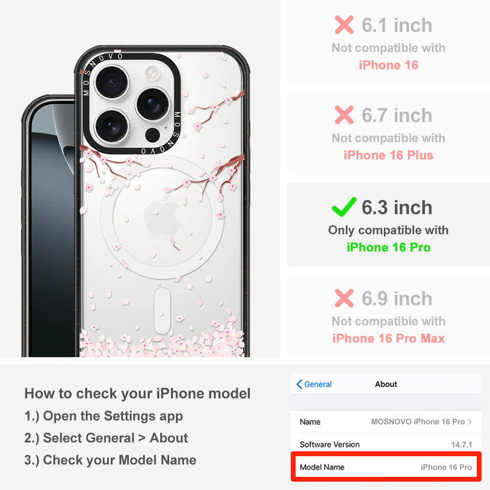 Sakura Phone Case - iPhone 16 Pro Case Clear Black ShockStone With MagSafe