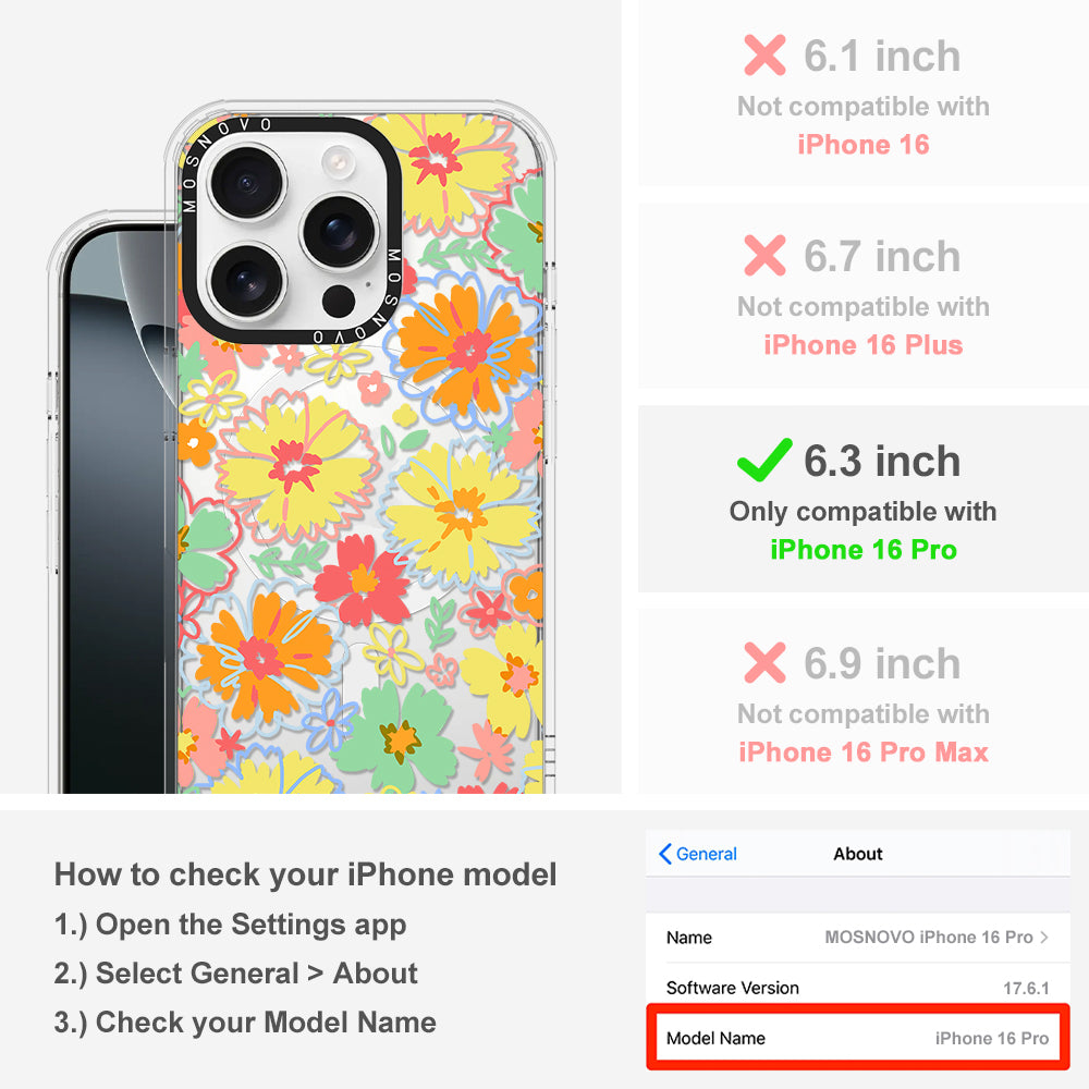 Retro Boho Hippie Flowers Phone Case - iPhone 16 Pro Case - MOSNOVO