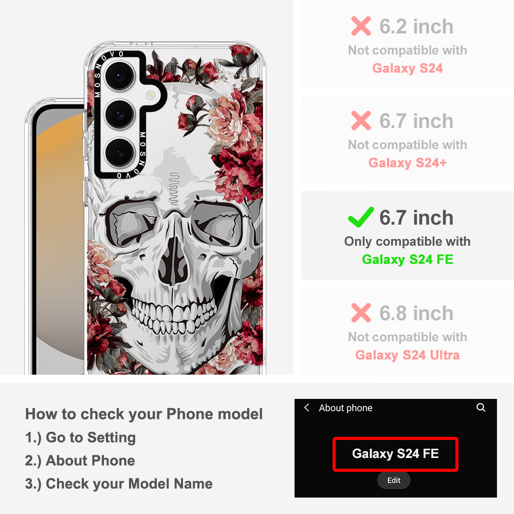 Red Flower Skull Phone Case - Samsung Galaxy S24 FE Case - MOSNOVO