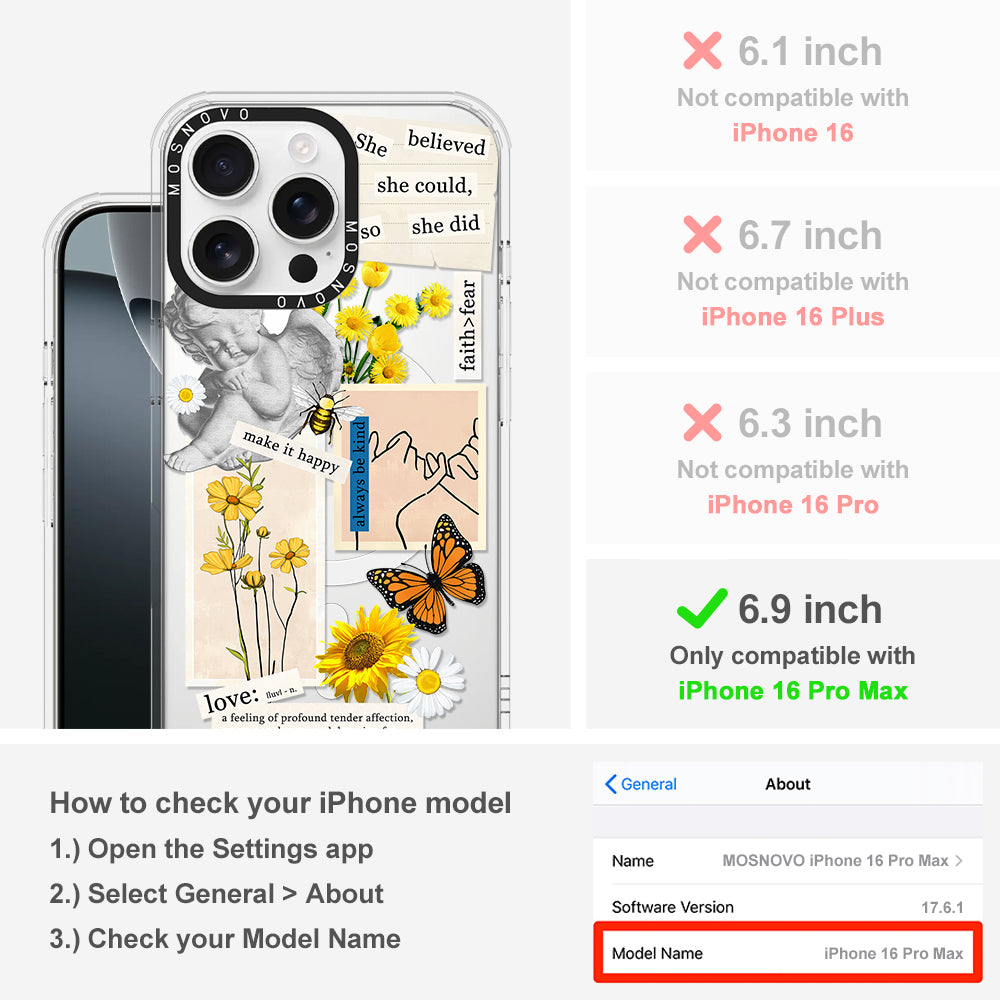 Vintage Collage Sunflower Butterfly Phone Case - iPhone 16 Pro Max Case - MOSNOVO