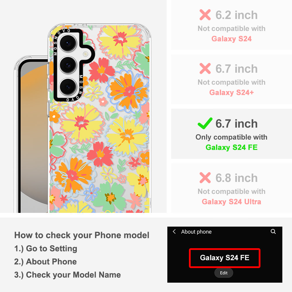 Retro Boho Hippie Flowers Phone Case - Samsung Galaxy S24 FE Case - MOSNOVO