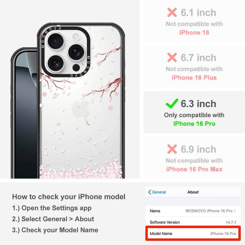 Sakura Phone Case - iPhone 16 Pro Case Clear Black ShockStone