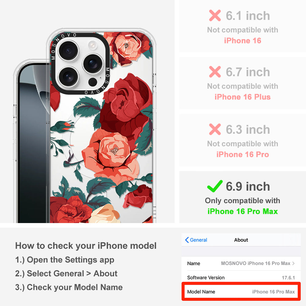 Vintage Red Rose Phone Case - iPhone 16 Pro Max Case - MOSNOVO