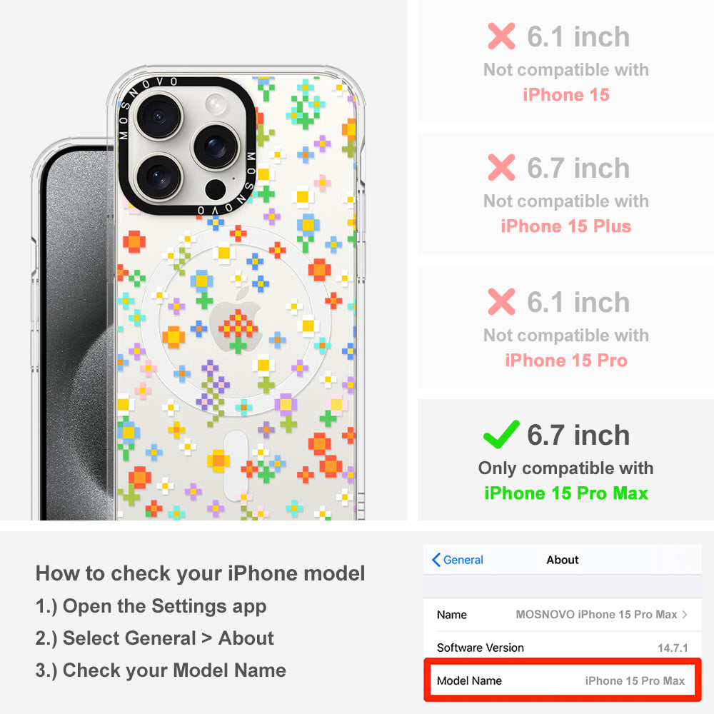 Pixel-Floral Phone Case - iPhone 15 Pro Max Case