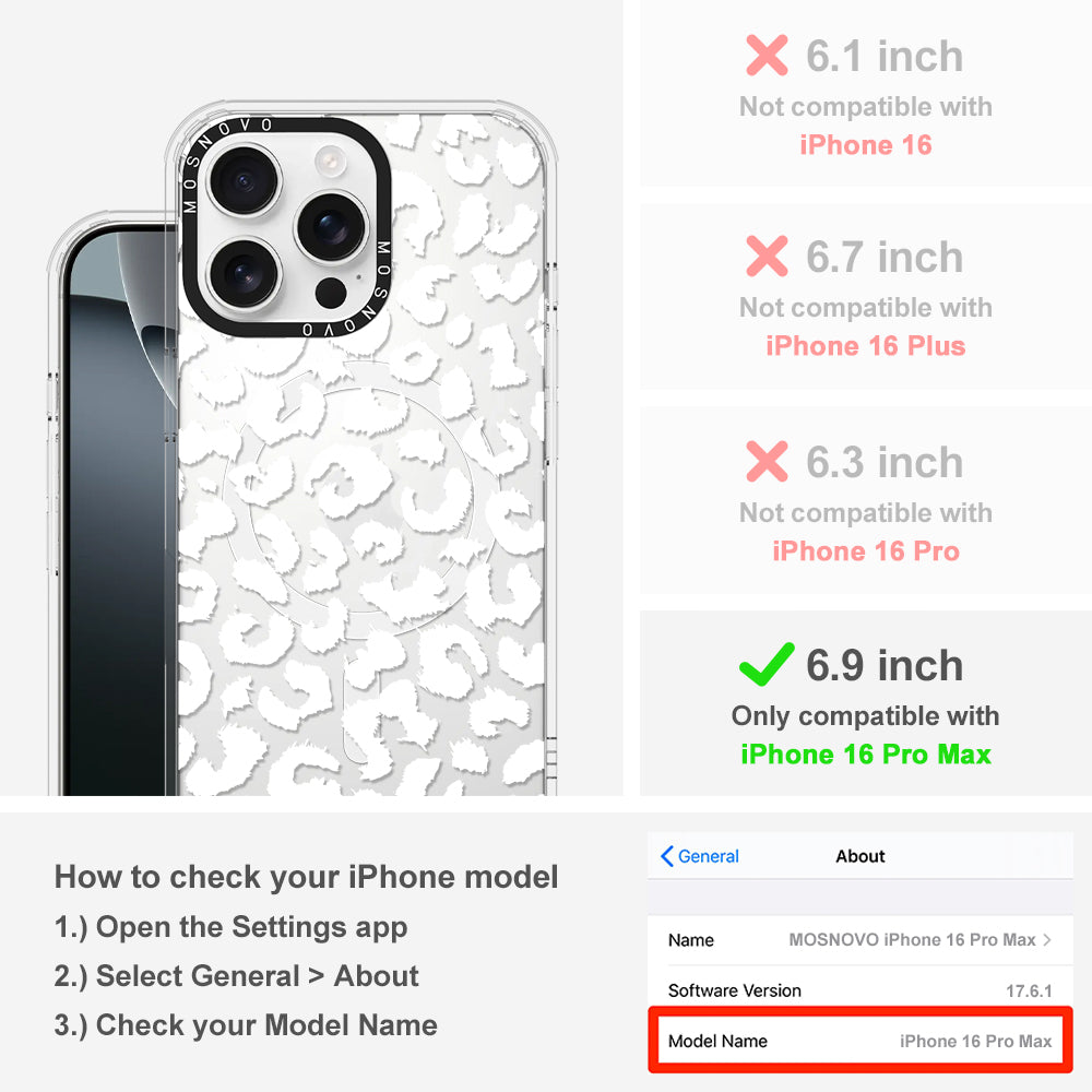 White Leopard Phone Case - iPhone 16 Pro Max Case - MOSNOVO