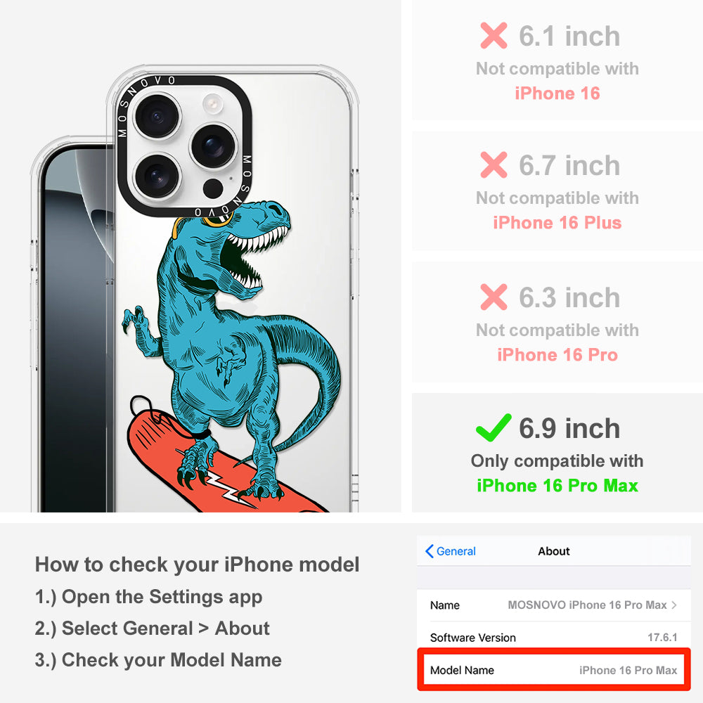 Surfing Dinosaur Phone Case - iPhone 16 Pro Max Case - MOSNOVO
