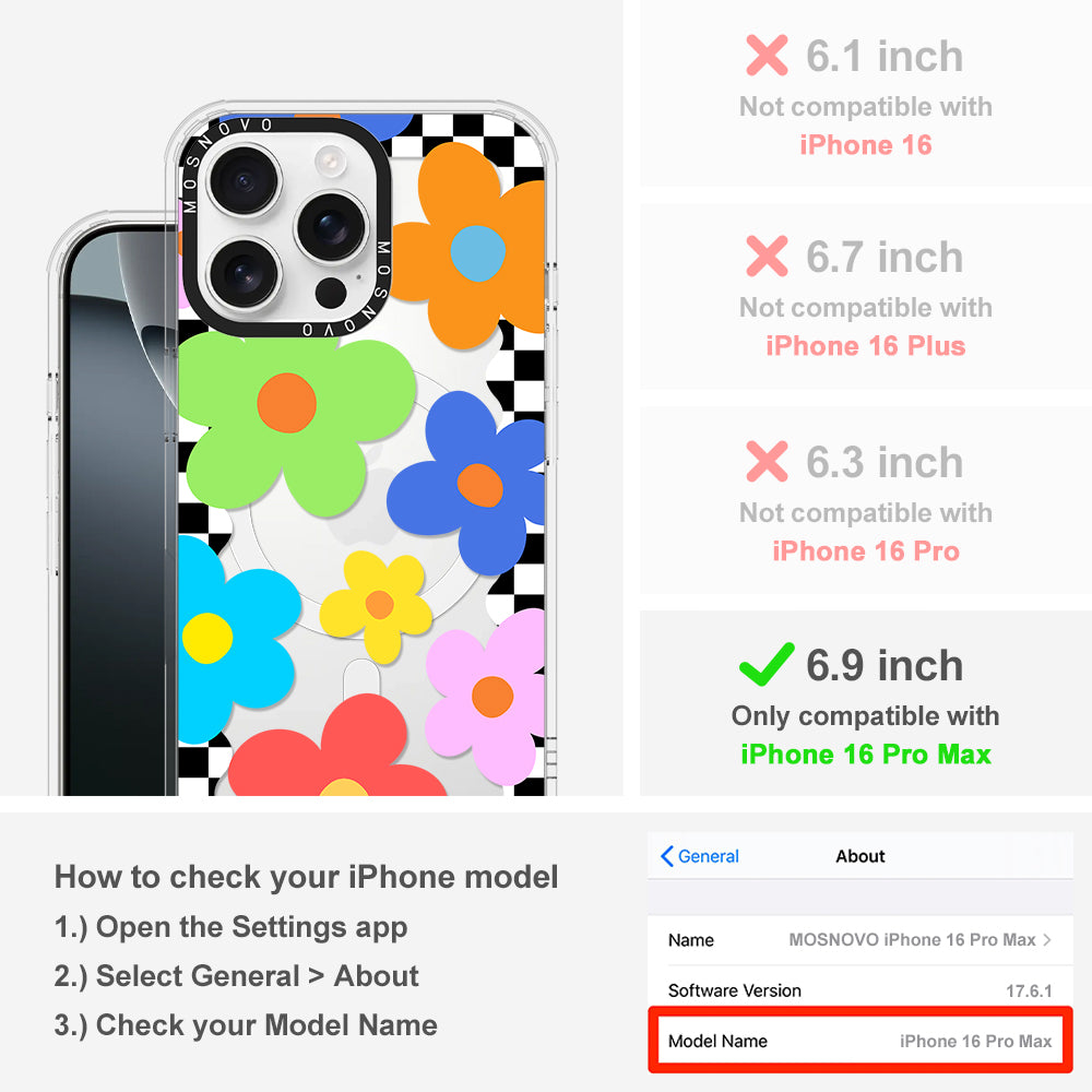 60's Checkered Floral Phone Case - iPhone 16 Pro Max Case - MOSNOVO