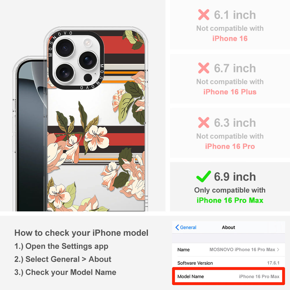 Classic Stripe Floral Phone Case - iPhone 16 Pro Max Case - MOSNOVO