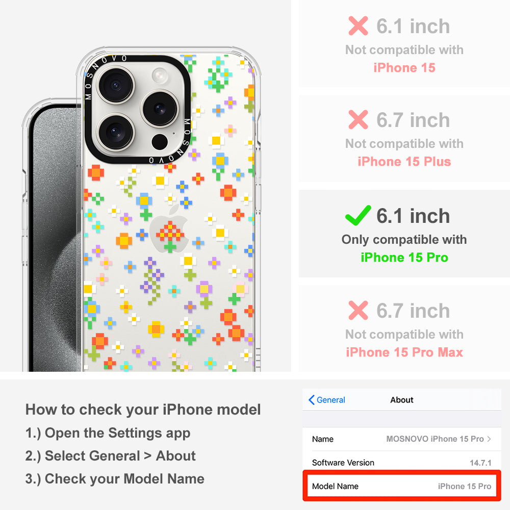 Pixel-Floral Phone Case - iPhone 15 Pro Case