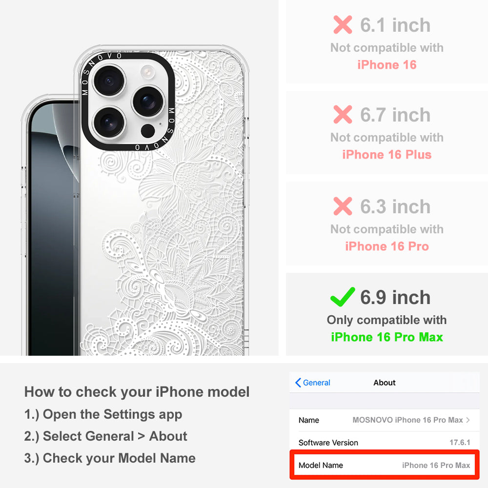 Lacy White Flower Phone Case - iPhone 16 Pro Max Case - MOSNOVO