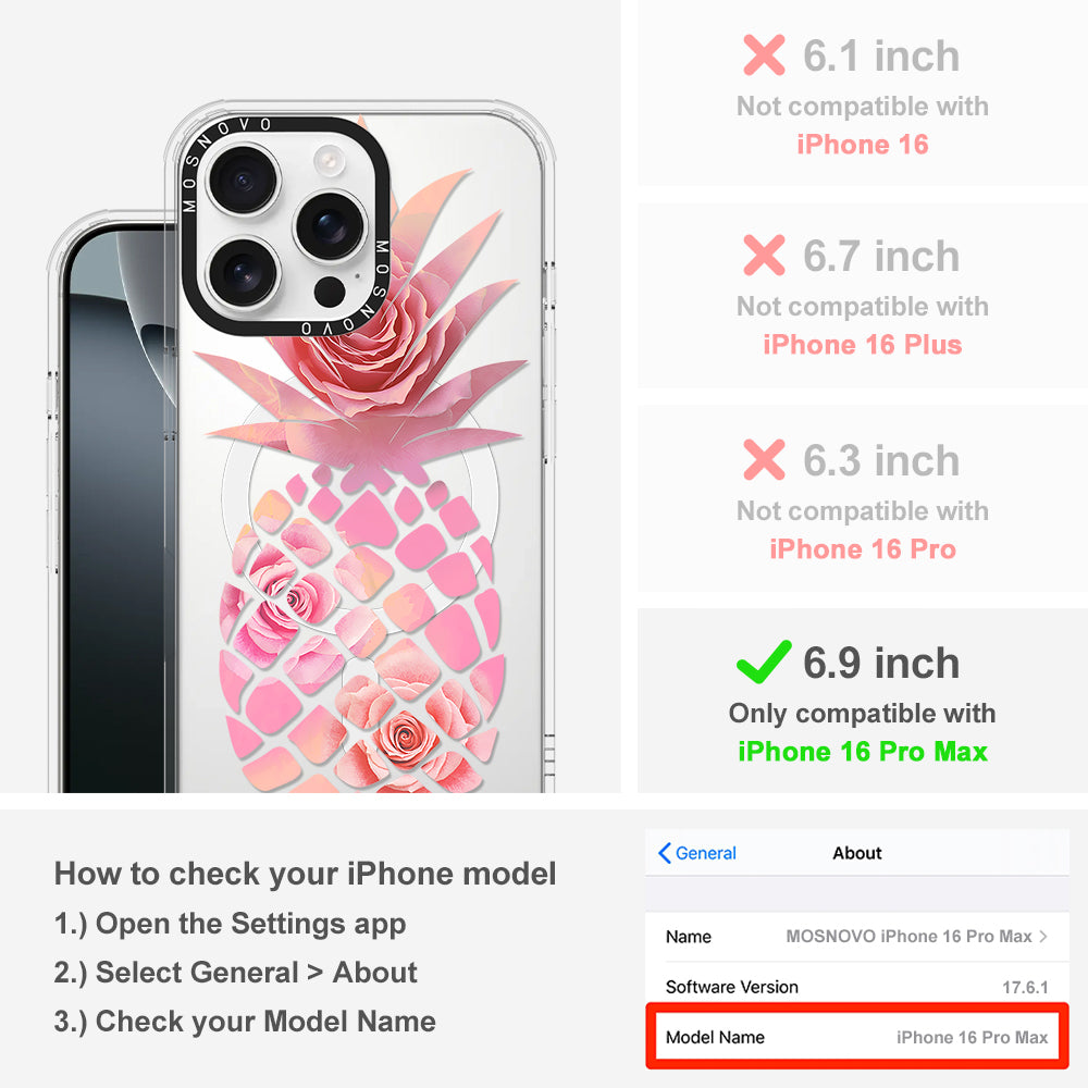 Pink Floral Pineapple Phone Case - iPhone 16 Pro Max Case - MOSNOVO