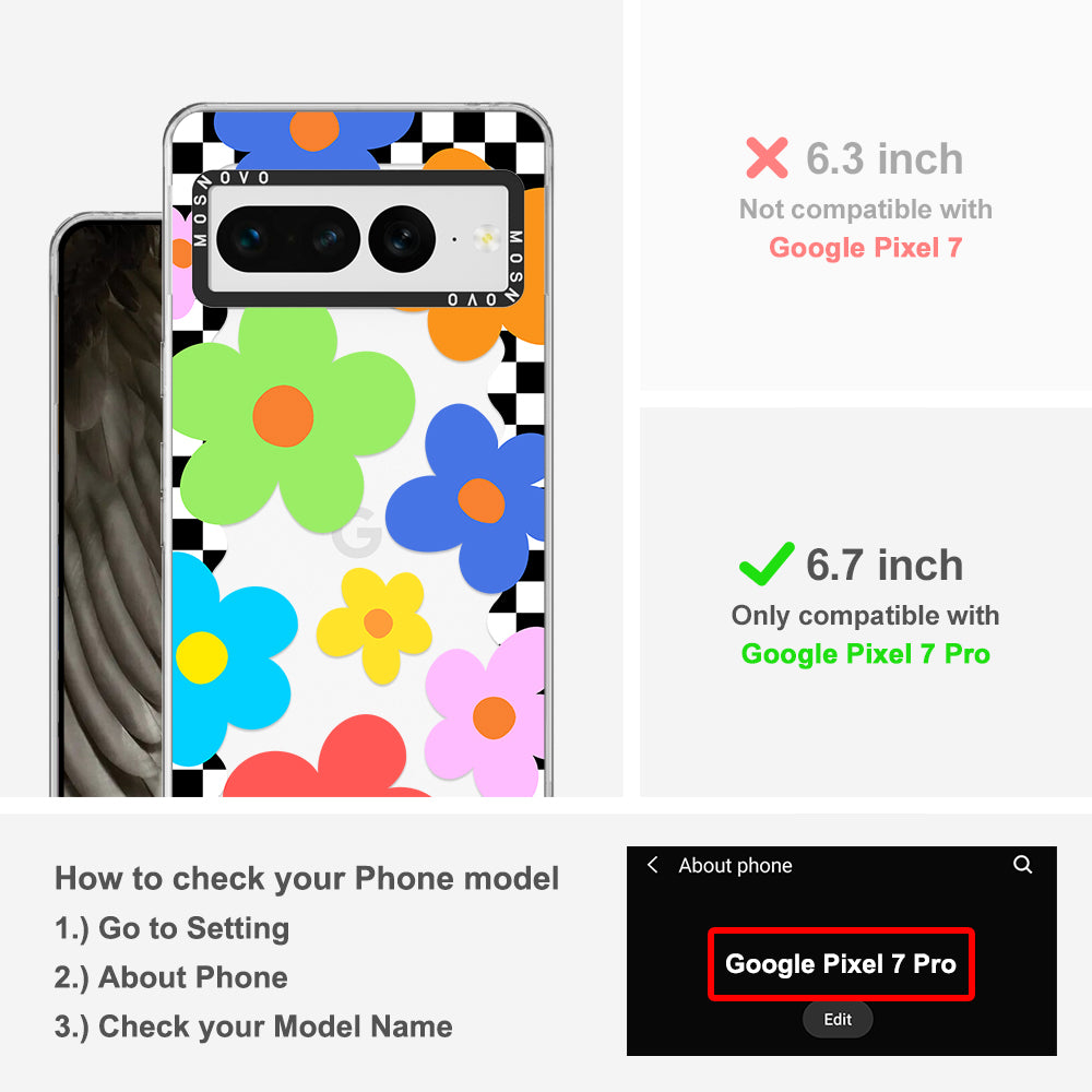 60's Checkered Floral Phone Case - Google Pixel 7 Pro Case