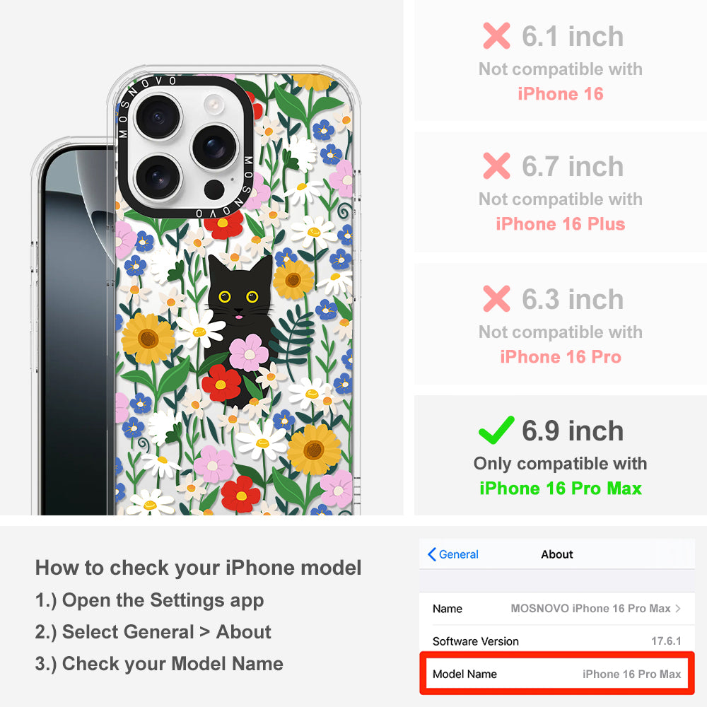 Black Cat in Garden Phone Case - iPhone 16 Pro Max Case - MOSNOVO