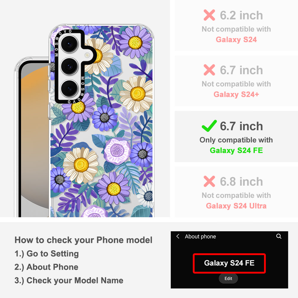 Purple Floral Phone Case - Samsung Galaxy S24 FE Case - MOSNOVO