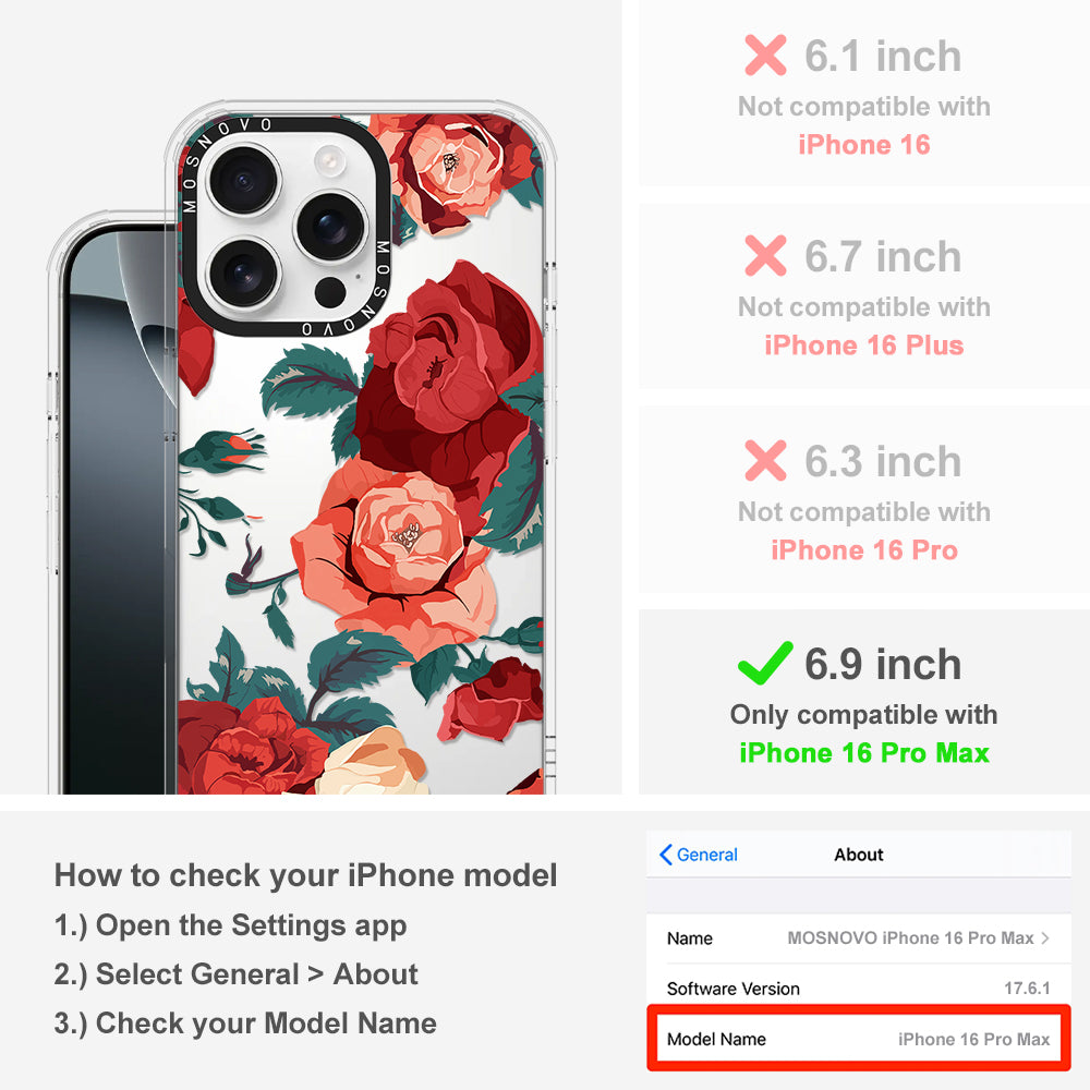 Vintage Red Rose Phone Case - iPhone 16 Pro Max Case - MOSNOVO