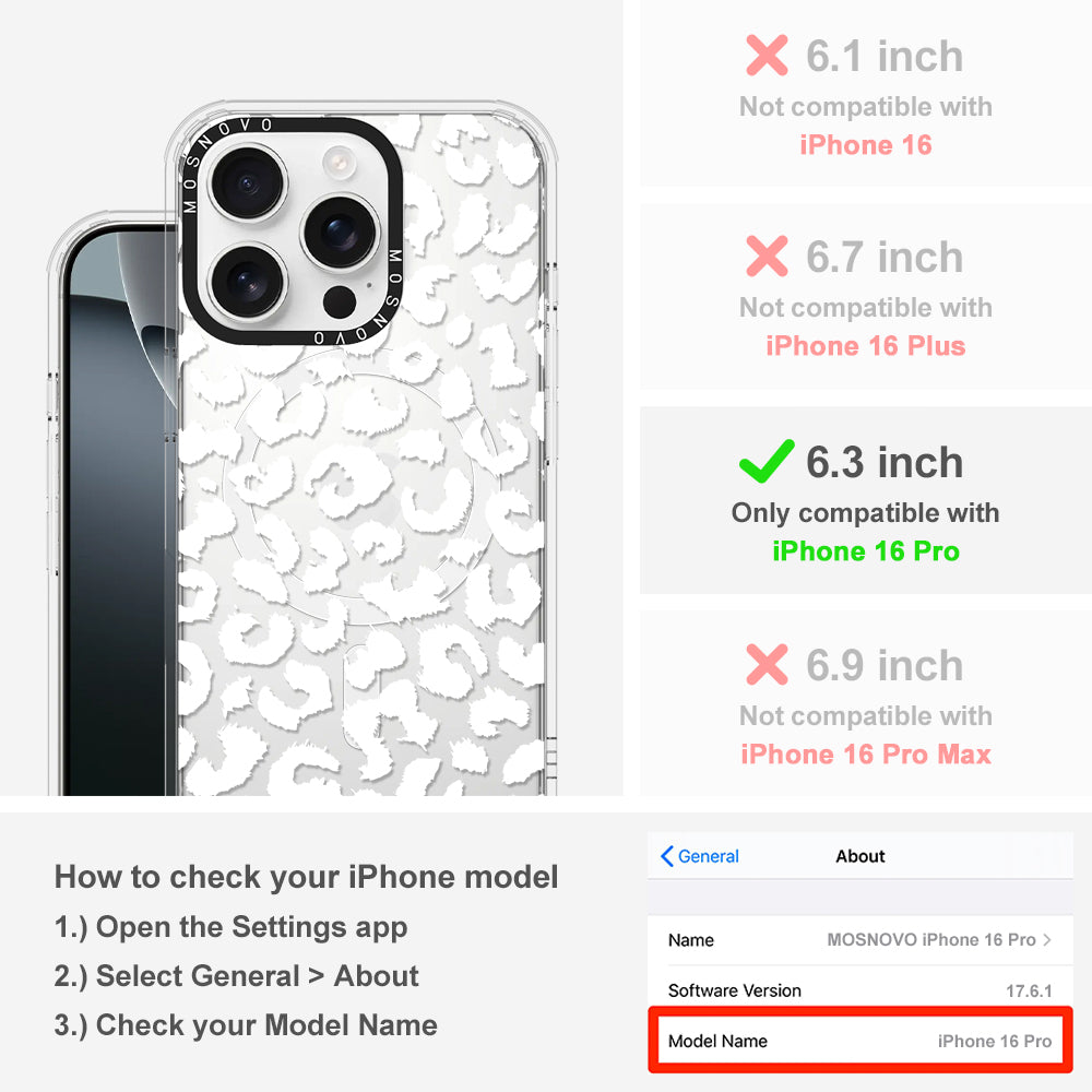 White Leopard Phone Case - iPhone 16 Pro Case - MOSNOVO