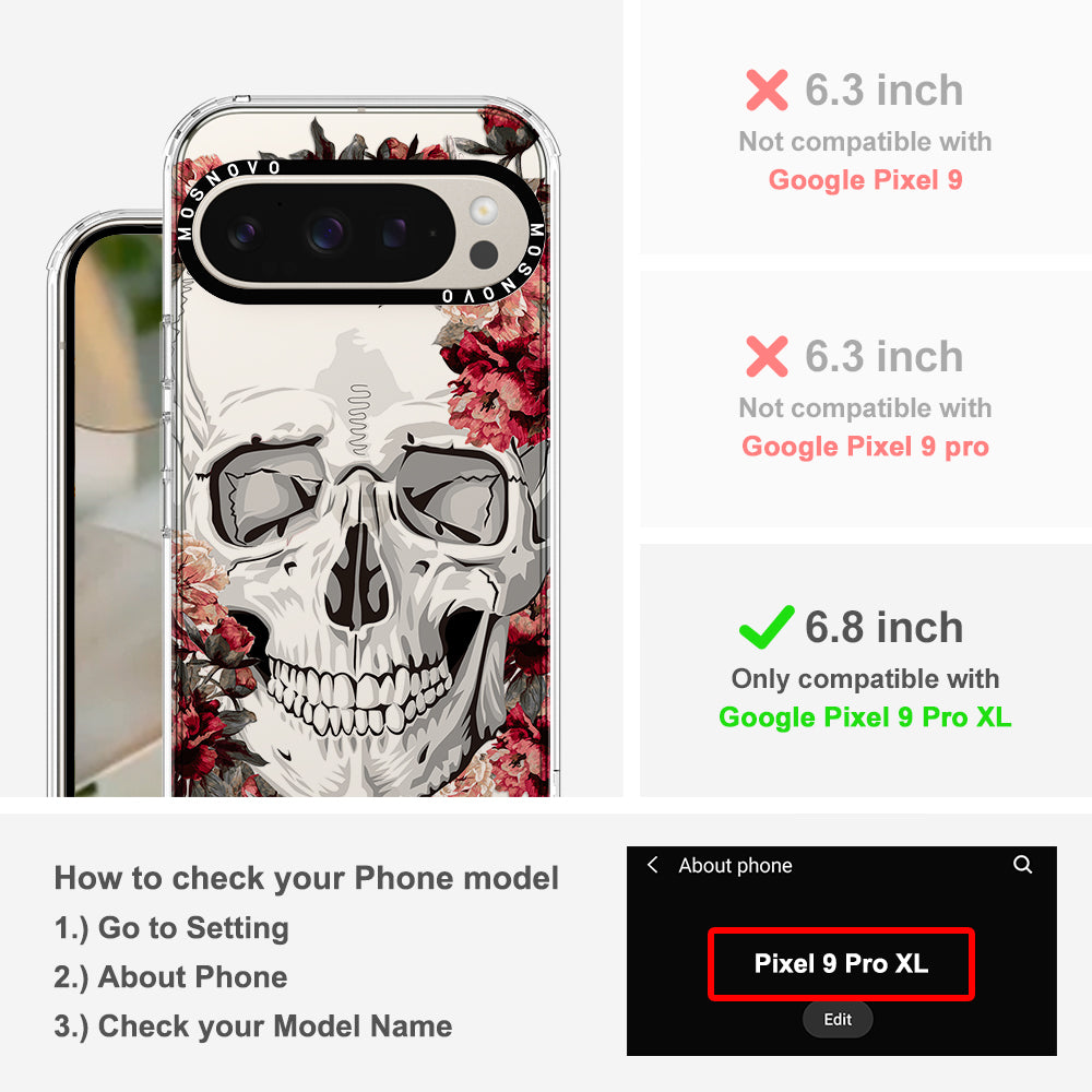 Red Flower Skull Phone Case - Google Pixel 9 Pro XL Case