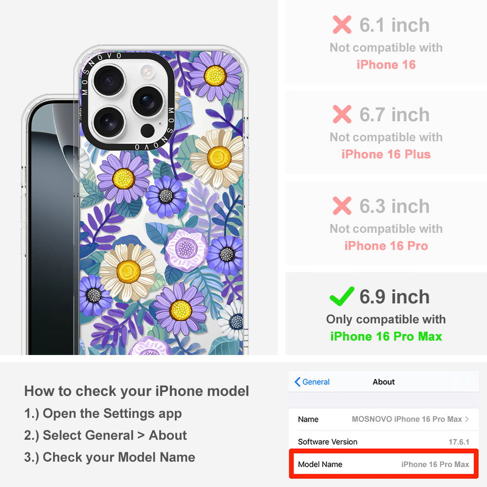 Purple Floral Phone Case - iPhone 16 Pro Max Case - MOSNOVO