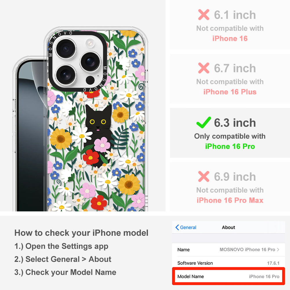 Black Cat in Garden Phone Case - iPhone 16 Pro Case - MOSNOVO