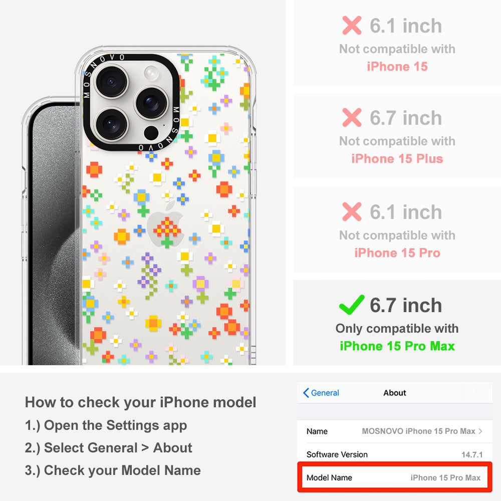 Pixel-Floral Phone Case - iPhone 15 Pro Max Case