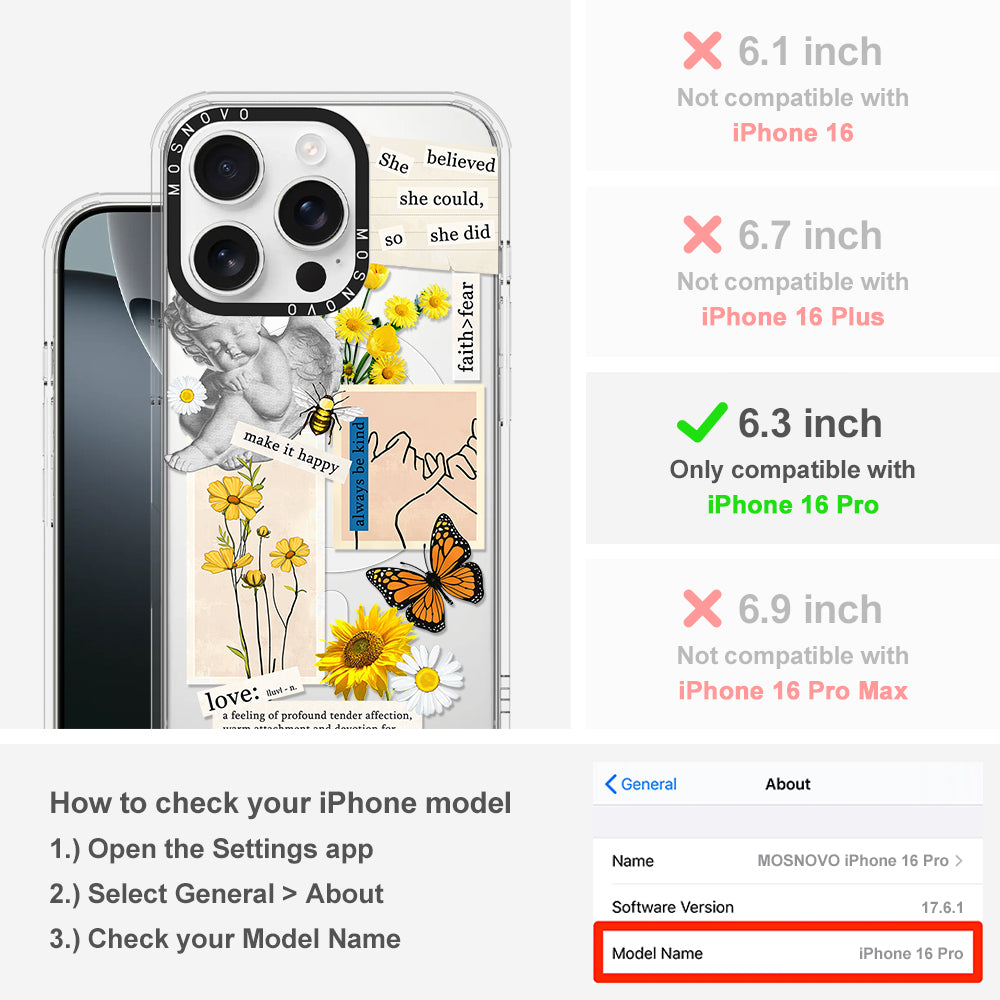 Vintage Collage Sunflower Butterfly Phone Case - iPhone 16 Pro Case - MOSNOVO