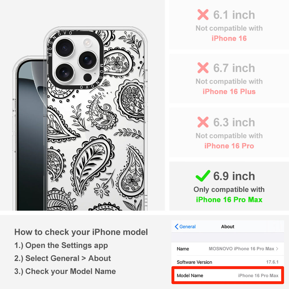 Black Paisley Phone Case - iPhone 16 Pro Max Case - MOSNOVO