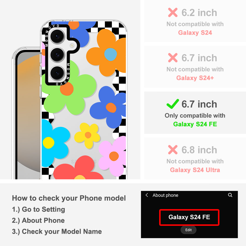 60's Checkered Floral Phone Case - Samsung Galaxy S24 FE Case - MOSNOVO
